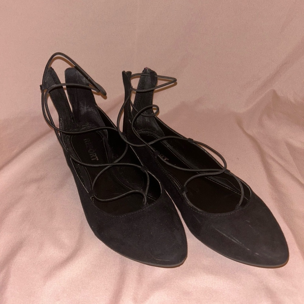 Women’s Report Suedette Lace-Up Zipper Back Flats - Size 8 - Black Suede​